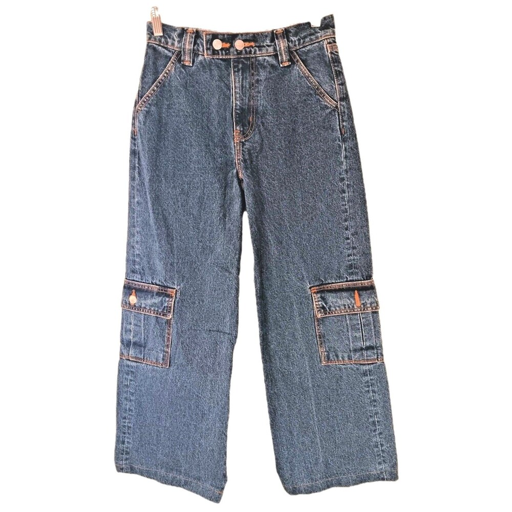 Revice Denim Baja Cargo Jeans Wide Leg Medium Wash American Flag Women's Sz 28